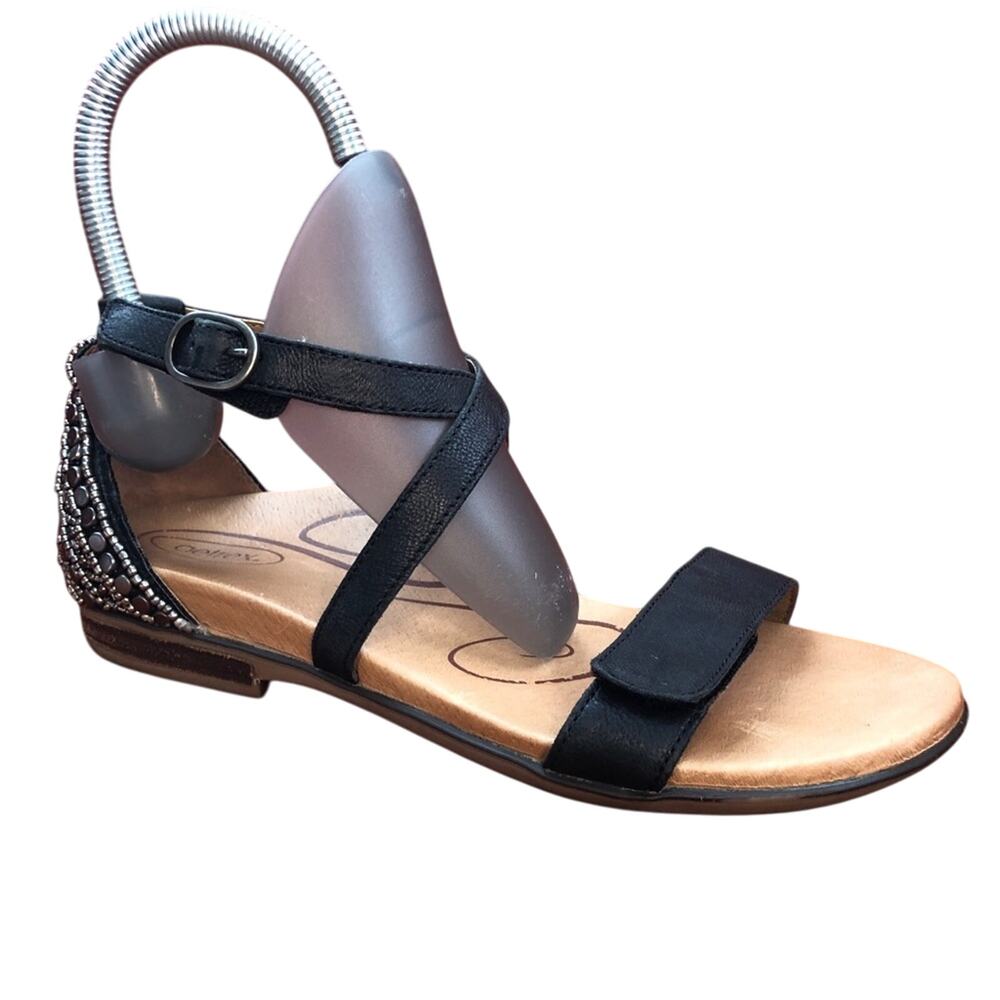 Aetrex Womens Brenda Sandals size 7 ES600W Black Tan Beaded Flat Adjustable